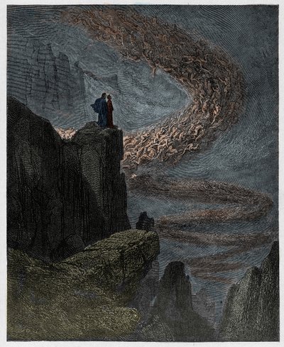 Inferno, Canto 5: Minos judges the transgressions and dispatches the souls (illustration from The Divine Comedy) by Gustave after Dore